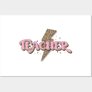 Teacher Power Design, Rainbow Lighting Bolt, Cheetah Pastel Colors Teacher T Shirt Posters and Art